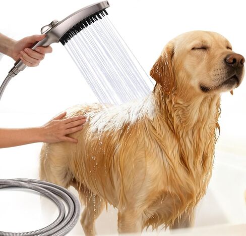 G-Promise 3 Mode Dog Shower Attachment with Pause Mode, Dog shower Sprayer with 100 Inches Stainless Steel Hose, Metal Diverter, Adhesive Holder, for Fast and Easy Dog Bathing and Cleaning(Chrome) in Saudi Arabia