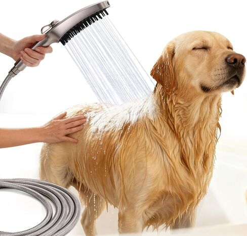 G-Promise 3 Mode Dog Shower Attachment with Pause Mode, Dog shower Sprayer with 100 Inches Stainless Steel Hose, Metal Diverter, Adhesive Holder, for Fast and Easy Dog Bathing and Cleaning(Chrome) in Saudi Arabia