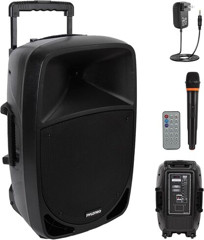 مكبر صوت بلوتوث PA محمول بقدرة 1200 واط - مضخم صوت مقاس 12 بوصة، وأضواء مؤشر بطارية LED مع بطارية مدمجة قابلة لإعادة الشحن، وقارئ بطاقة MP3/USB/SD، وميكروفون لاسلكي UHF - Pyle PSBT125A in Kuwait