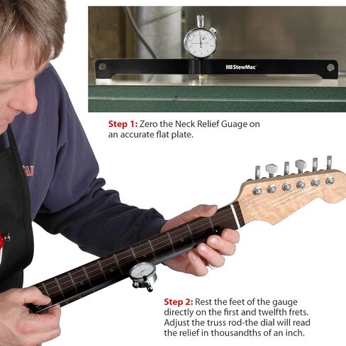 StewMac Guitar Neck Relief Gauge – Precision Truss Rod Adjustment Tool – 12" with Dial Indicator for Measuring Neck Bow & Setup Adjustment on Guitars, Basses & Fretted Instruments in Saudi Arabia