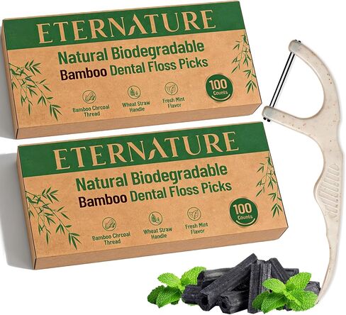 خيط تنظيف الأسنان القابل للتحلل الحيوي للأسنان، 200 قيراط من فحم الخيزران الطبيعي العضوي، خيط خيط مزدوج، خيط تنظيف الأسنان للبالغين، خيط تنظيف الأسنان من قش القمح النباتي، تنظيف أسنان صديق للبيئة، نعناع in Kuwait
