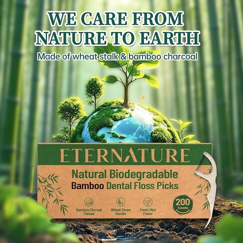 خيط تنظيف الأسنان القابل للتحلل الحيوي للأسنان، 200 قيراط من فحم الخيزران الطبيعي العضوي، خيط خيط مزدوج، خيط تنظيف الأسنان للبالغين، خيط تنظيف الأسنان من قش القمح النباتي، تنظيف أسنان صديق للبيئة، نعناع in Kuwait