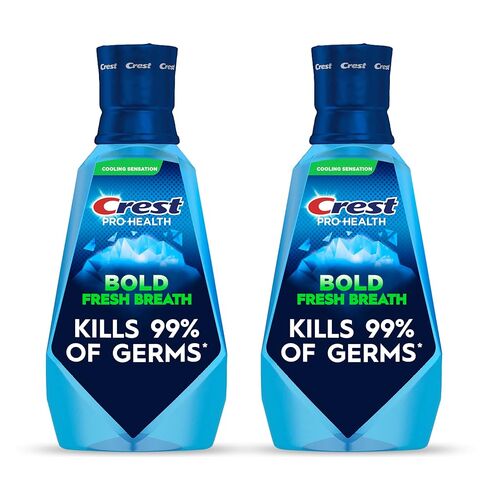 غسول الفم كريست برو-هيلث بولد منعش، يقتل الجراثيم بنسبة 99%، مضاد لالتهاب اللثة ومضاد للبلاك، نعناع نظيف - 1 لتر (33.8 أونصة سائلة)، عبوة من قطعتين in Kuwait