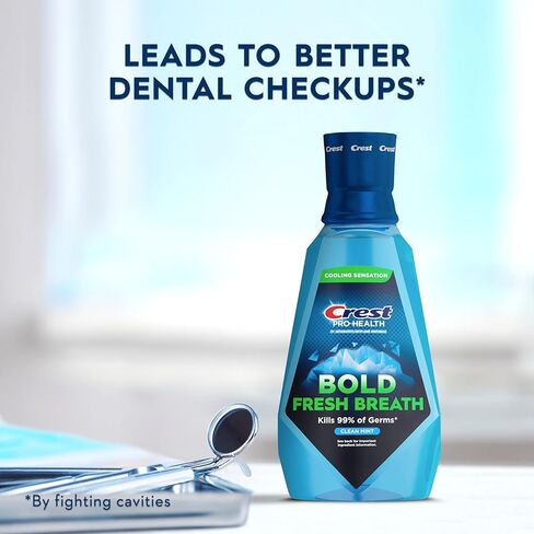 غسول الفم كريست برو-هيلث بولد منعش، يقتل الجراثيم بنسبة 99%، مضاد لالتهاب اللثة ومضاد للبلاك، نعناع نظيف - 1 لتر (33.8 أونصة سائلة)، عبوة من قطعتين in Kuwait
