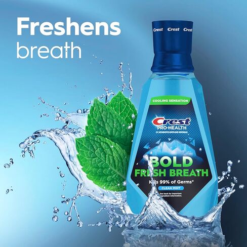 غسول الفم كريست برو-هيلث بولد منعش، يقتل الجراثيم بنسبة 99%، مضاد لالتهاب اللثة ومضاد للبلاك، نعناع نظيف - 1 لتر (33.8 أونصة سائلة)، عبوة من قطعتين in Kuwait
