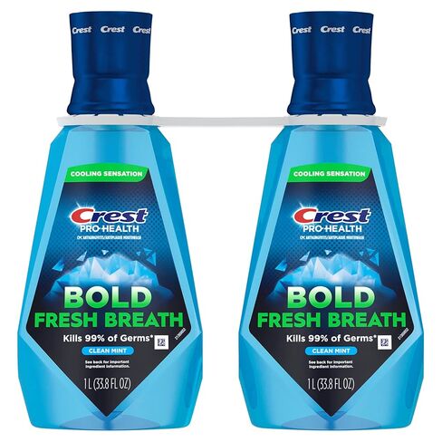 غسول الفم كريست برو-هيلث بولد منعش، يقتل الجراثيم بنسبة 99%، مضاد لالتهاب اللثة ومضاد للبلاك، نعناع نظيف - 1 لتر (33.8 أونصة سائلة)، عبوة من قطعتين in Kuwait