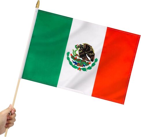 12 Pack Mexico Stick Flags Small 12x18 Inch Mexican Hand Held Flags with 24 Inch Wooden Pole Decorations in Saudi Arabia