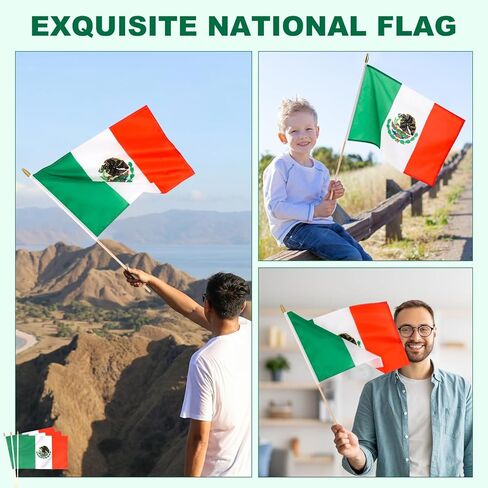 12 Pack Mexico Stick Flags Small 12x18 Inch Mexican Hand Held Flags with 24 Inch Wooden Pole Decorations in Saudi Arabia