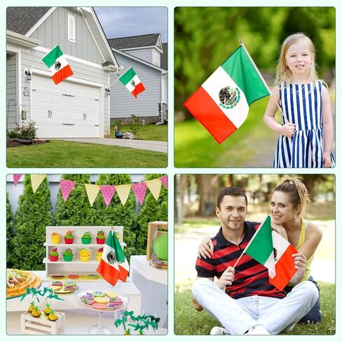 12 Pack Mexico Stick Flags Small 12x18 Inch Mexican Hand Held Flags with 24 Inch Wooden Pole Decorations in Saudi Arabia