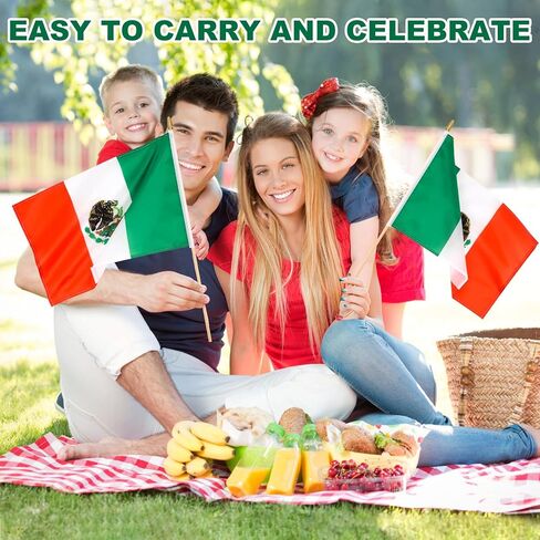12 Pack Mexico Stick Flags Small 12x18 Inch Mexican Hand Held Flags with 24 Inch Wooden Pole Decorations in Saudi Arabia