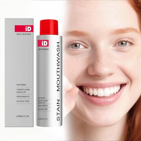 غسول الفم المبيض للبقع من آي دي، غسول الفم المزيل للبقع للحصول على نفس منعش، غسول الفم بيروكسيد الهيدروجين لتعزيز بياض الأسنان، شطف بيروكسيد بالزيوت العطرية 237 مل in Kuwait