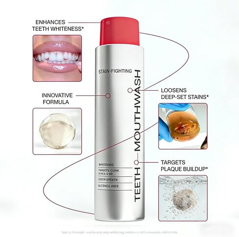 غسول الفم المبيض للبقع من آي دي، غسول الفم المزيل للبقع للحصول على نفس منعش، غسول الفم بيروكسيد الهيدروجين لتعزيز بياض الأسنان، شطف بيروكسيد بالزيوت العطرية 237 مل in Kuwait