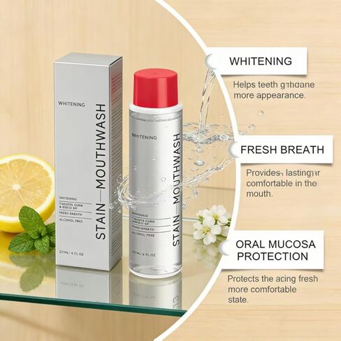 غسول الفم المبيض للبقع من آي دي، غسول الفم المزيل للبقع للحصول على نفس منعش، غسول الفم بيروكسيد الهيدروجين لتعزيز بياض الأسنان، شطف بيروكسيد بالزيوت العطرية 237 مل in Kuwait
