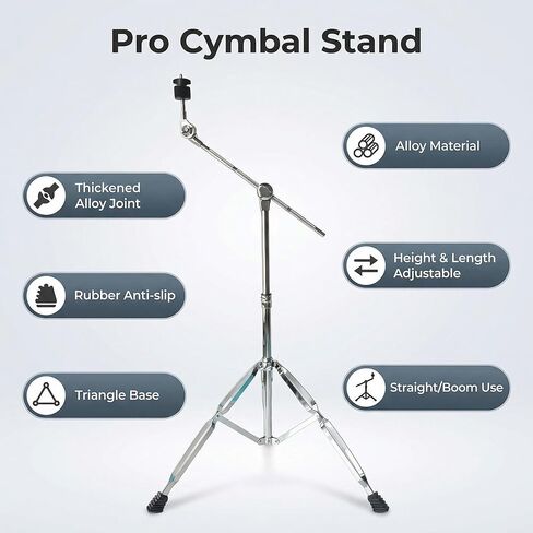 Cymbal Stand, Drum Hardware, Adjustable, Heavy Duty, Non-Slip, Sturdy Straight & Boom Combo, Double Braced Legs, , Hi-Hat Cymbals，Ideal for beginners, novices, and amateur drummers in Kuwait