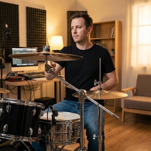 Cymbal Stand, Drum Hardware, Adjustable, Heavy Duty, Non-Slip, Sturdy Straight & Boom Combo, Double Braced Legs, , Hi-Hat Cymbals，Ideal for beginners, novices, and amateur drummers in Kuwait