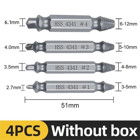 4/5/6Pcs Set Damaged Screw Extractor Center Drill Bit Set Woodworking Tools Broken Bolt Extractor Bolts Screws Remover Extractor(Silver 4pcs No Box) in Saudi Arabia