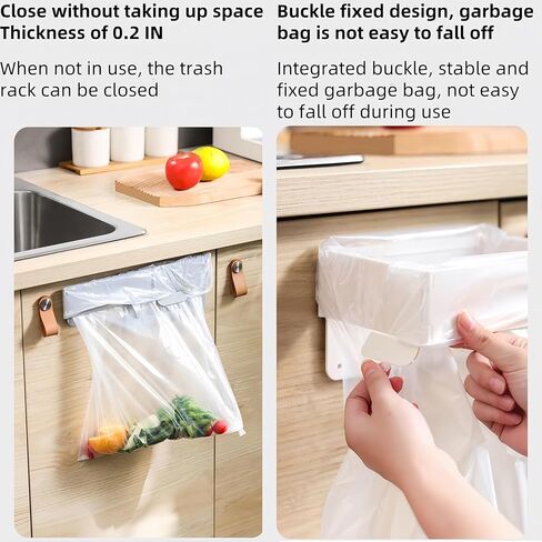 2 Pcs Collapsible Plastic Trash Bag Holder, Kitchen Cabinet Door, Garbage Bag Holder Under Sink, White, Plastic, 5 Gallon, Rectangular, Indoor/Outdoor, Adjustable, No Lid, Trash Can in Saudi Arabia