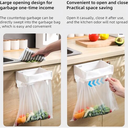 2 Pcs Collapsible Plastic Trash Bag Holder, Kitchen Cabinet Door, Garbage Bag Holder Under Sink, White, Plastic, 5 Gallon, Rectangular, Indoor/Outdoor, Adjustable, No Lid, Trash Can in Saudi Arabia