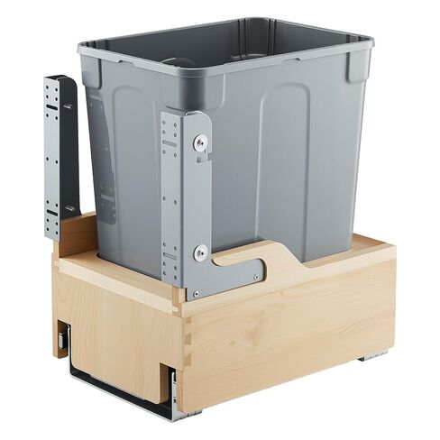 VEVOR Wood Pullout Trash Can for Kitchen Cabinets, 35 QT Garbage Waste Recycling Bin, Under Mount Waste Container, with Heavy Duty Metal Soft Close Sliding System, Door Kit, for Sink, Under Counter in Saudi Arabia