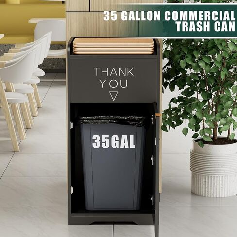 Kitchen Trash Can Cabinet with Tray Holder, 35-Gallon Wooden Commercial Indoor Trash Can, Storage Compartment for Restaurants, Cafes, Office Breakrooms in Kuwait