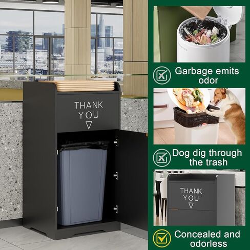 Kitchen Trash Can Cabinet with Tray Holder, 35-Gallon Wooden Commercial Indoor Trash Can, Storage Compartment for Restaurants, Cafes, Office Breakrooms in Kuwait