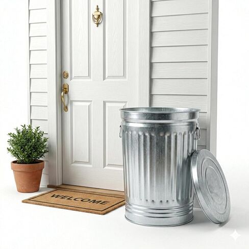 31 Gallon Galvanized Steel Trash Can with Lid – Heavy Duty Metal Outdoor Garbage Bin for Yard Waste, Pet Food Storage, and Ash Disposal, Rust Resistant, and Weatherproof Utility Container in Saudi Arabia