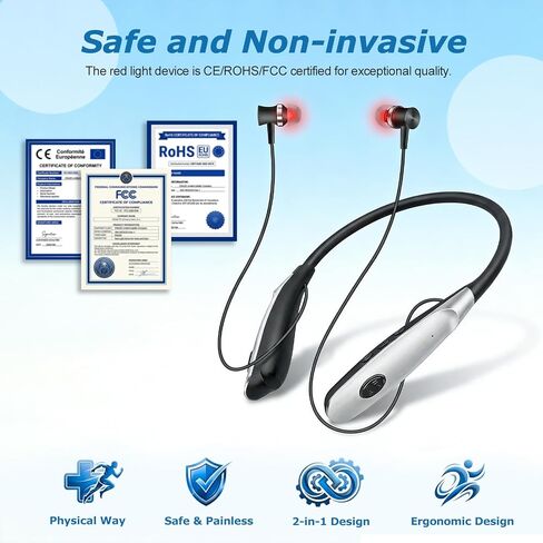 العلاج بالضوء الأحمر للأذنين من إنلي، جهاز العلاج بالضوء الأحمر المحمول بطول 650 نانومتر لراحة واسترخاء الأذن اللطيفة، مع مؤقت تلقائي لمدة 30 دقيقة و3 أوضاع للروتين الصحي اليومي، أسود in Kuwait
