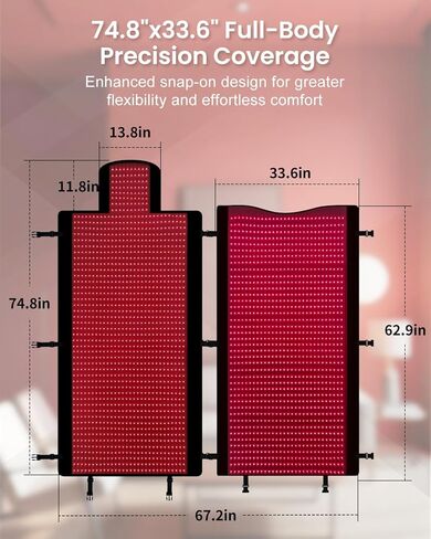 Red Light Therapy Mat Full Body 74.8"x33.6", Infrared Red Light Therapy Blanket with 2630 LEDs, 660nm & 850nm Dual Wavelength, Pulse Modes, Timer & Intensity Control in Saudi Arabia