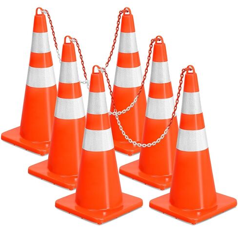 DWVO 12Pack 28in Traffic Cones with 36FT Chain, Safety Road Parking Cones PVC Base, Orange Traffic Cone with Reflective Collars, Hazard Construction Cones for Home Traffic Parking Road in Saudi Arabia