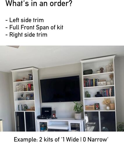 طقم قولبة التاج لرف كتب IKEA Billy - حافة علوية معيارية مثبتة للأرفف العريضة أو الضيقة - تركيب سهل بدون أدوات بدون غراء - يناسب وحدات بيلي بدون باب - مجموعة ترقية لفافة الرف المخصصة (أبيض) in Kuwait