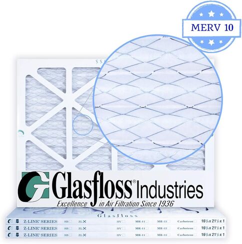 مرشحات هواء Glasfloss 16-3/8 x 21-1/2 x 1 (علبة مكونة من 4)، MERV 10، مطوية، صنع في الولايات المتحدة الأمريكية in Kuwait