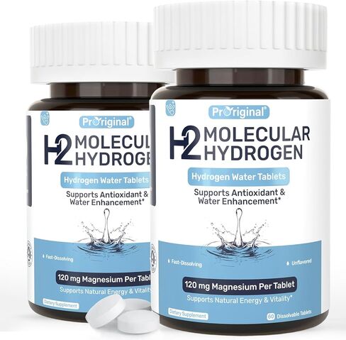 Hydrogen Water Tablets - 12 PPM H2 Molecular Hydrogen - 120 mg Magnesium-Based Reaction System - Supports Antioxidant Defense, Cellular Health, Energy & Brain Function - Non-GMO, Unflavored 60 Tablets in Kuwait