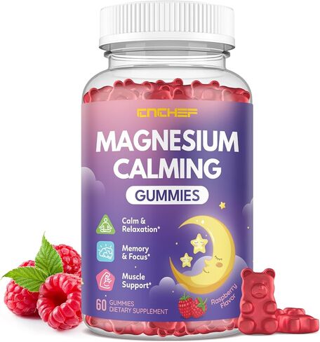 Magnesium Calming Gummies for Kids 4+ & Adults, Sugar Free Magnesium Supplement with L-Theanine, Chamomile, Vitamins B6, D3, K2, Zinc for Sleep, Relaxation, Focus & Muscle Support, Strawberry Flavor in Saudi Arabia