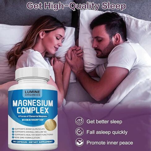 Lumine Organics Magnesium Complex Supplement 1000mg- Advanced 8-in-1 Magnesium Blend - Glycinate, Citrate, Malate, Taurate etc.– High Absorption Formula – Non-GMO– 90 Capsules (1PCS) in Saudi Arabia