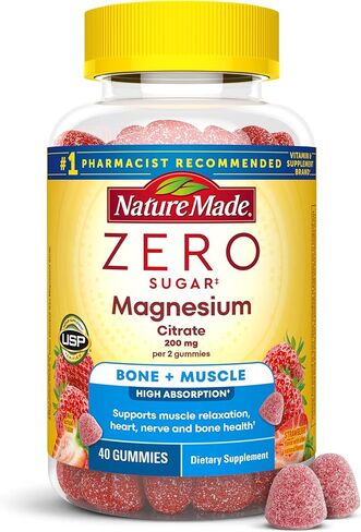 Nature Made Zero Sugar Magnesium Citrate Gummies 200 Mg Per Serving, Muscle & Bone Support, Aspartame Free, 40 Sugar Free High Absorption Magnesium Gummies, 20 Day Supply in Saudi Arabia