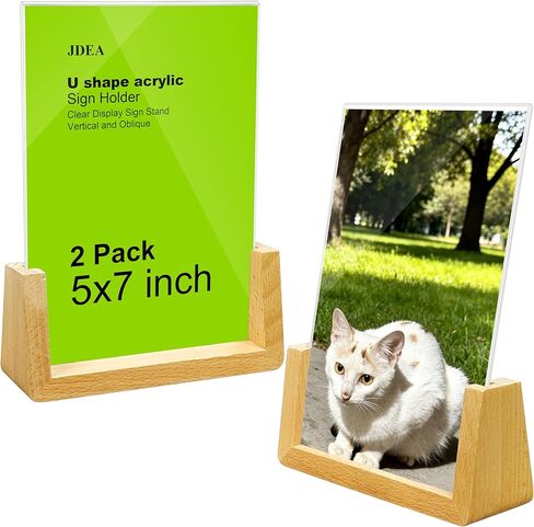 2 Pack 5x7 Inchs U-shaped Acrylic Sign Holder with Wood Base Menu Holder Flyer Holder Poster Stand Photo Stand (5*7) in Kuwait