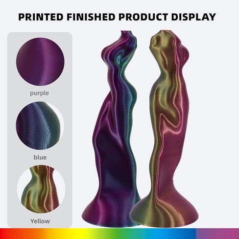Silk Rainbow PLA Filament 1.75mm, Multicolor Gradient, +/- 0.02mm, Compatible with Bambu Lab P1S/A1/X1 & Most FDM Printers, 200g Spool -Silk Purple Yellow Blue in Saudi Arabia