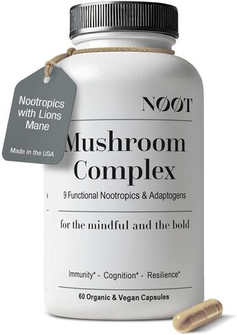 NOOT Mushroom Complex, Organic Lions Mane Mushroom Supplement - Nootropic Adaptogenic Vegan Brain Supplements for Memory and Focus, Biohacking, Immunity and Resilience, 60 Capsules in Kuwait