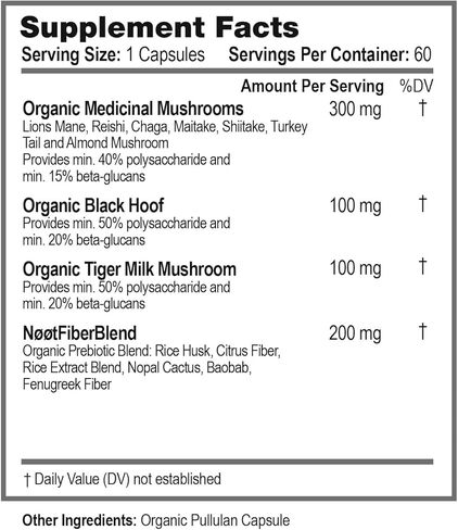NOOT Mushroom Complex, Organic Lions Mane Mushroom Supplement - Nootropic Adaptogenic Vegan Brain Supplements for Memory and Focus, Biohacking, Immunity and Resilience, 60 Capsules in Kuwait