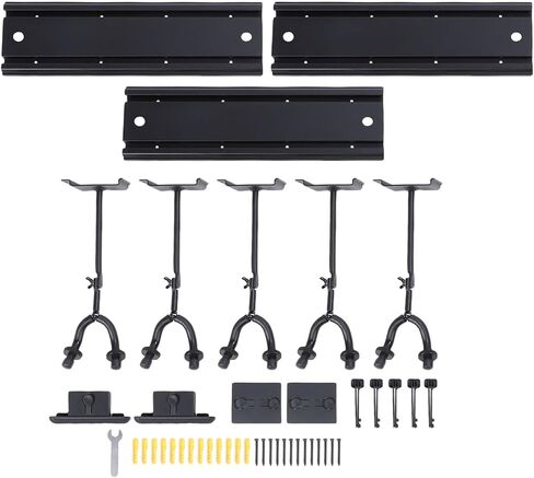 نظام رف تثبيت على الحائط للجيتار من SUNGOOYUE مع 5 خطافات قابلة للتعديل، قضبان ألومنيوم دوارة 270 درجة لعرض القيثارة الصوتية الكهربائية، تخزين أدوات توفير المساحة in Kuwait