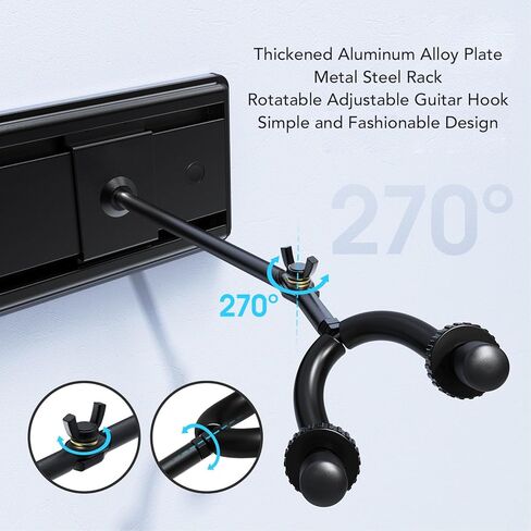 نظام رف تثبيت على الحائط للجيتار من SUNGOOYUE مع 5 خطافات قابلة للتعديل، قضبان ألومنيوم دوارة 270 درجة لعرض القيثارة الصوتية الكهربائية، تخزين أدوات توفير المساحة in Kuwait