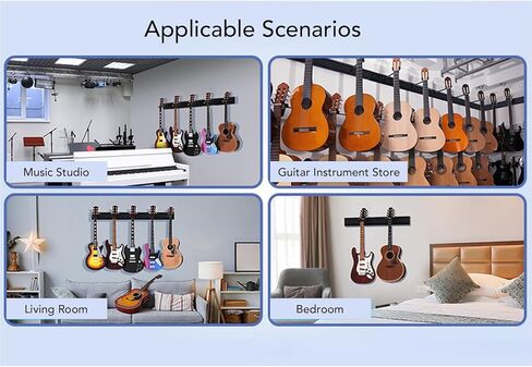 نظام رف تثبيت على الحائط للجيتار من SUNGOOYUE مع 5 خطافات قابلة للتعديل، قضبان ألومنيوم دوارة 270 درجة لعرض القيثارة الصوتية الكهربائية، تخزين أدوات توفير المساحة in Kuwait