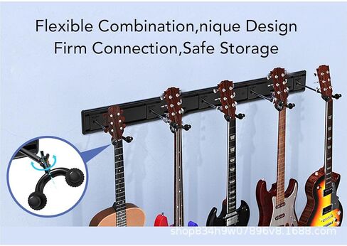 نظام رف تثبيت على الحائط للجيتار من SUNGOOYUE مع 5 خطافات قابلة للتعديل، قضبان ألومنيوم دوارة 270 درجة لعرض القيثارة الصوتية الكهربائية، تخزين أدوات توفير المساحة in Kuwait