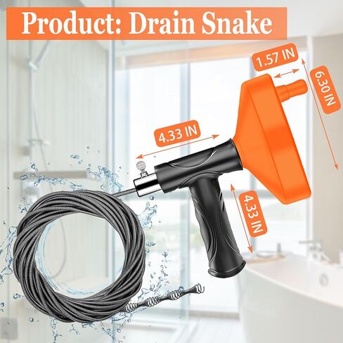 استنزاف ثعبان اوجير 33 قدم، السباكة ثعبان استنزاف الشعر تسد ​​أداة إزالة، الثقيلة المرحاض ثعبان اوجير، بالوعة فك انسداد استنزاف أداة تنظيف للحمام المطبخ حوض الاستحمام استنزاف تسد مزيل مع قفازات in Kuwait