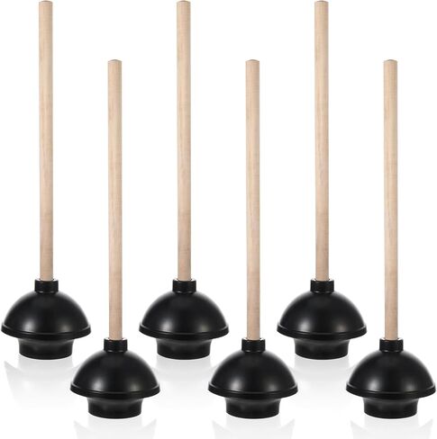 SHENLIU 6 Pack Toilet Plungers for Bathroom, Heavy Duty Rubber Toilet Plunger with Long Wooden Handle Black Double Thrust Suction Cup Clog Remover for Bathroom Toilets in Saudi Arabia