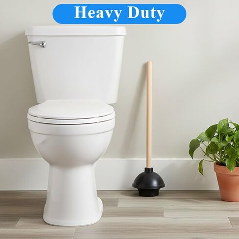 SHENLIU 6 Pack Toilet Plungers for Bathroom, Heavy Duty Rubber Toilet Plunger with Long Wooden Handle Black Double Thrust Suction Cup Clog Remover for Bathroom Toilets in Saudi Arabia