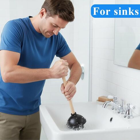 SHENLIU 6 Pack Toilet Plungers for Bathroom, Heavy Duty Rubber Toilet Plunger with Long Wooden Handle Black Double Thrust Suction Cup Clog Remover for Bathroom Toilets in Saudi Arabia