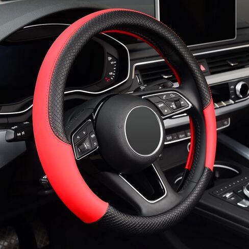 LABBYWAY Car Steering Wheel Cover, Leather, Universal 15 Inch Fit, Anti-Slip & Odor-Free,Brown in Saudi Arabia