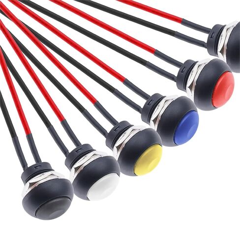 1/6pc Push Button Switch, 12mm Momentary On Off Mini Round Switch Waterproof PBS-33B 3A 125V AC with Pre-soldered Wire(Blue,6PCS) in Saudi Arabia