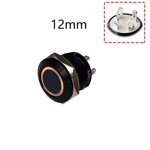 1 قطعة مفتاح زر ضغط، 12 مم مفتاح زر معدني أسود LED 3 فولت - 24 فولت 50 مللي أمبير بدون قفل لاستبدال لوحة أجهزة الكمبيوتر (حلقة صفراء 12 مم، LED 3-6 فولت) in Kuwait